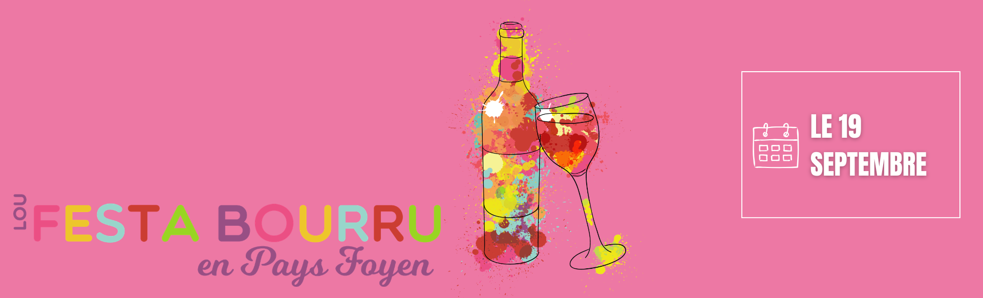 Illustration d'une bouteille de vin colorée avec grappe de raisin et verre à pied