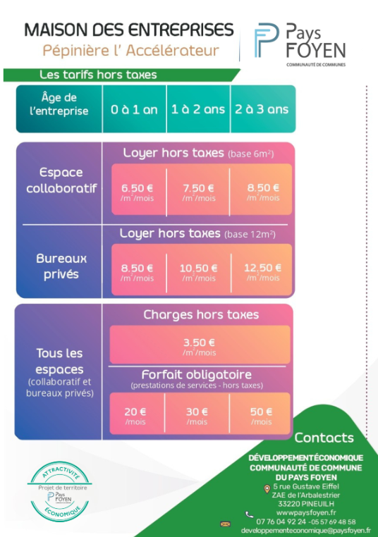 Tarifs - Pépinière - Pays Foyen