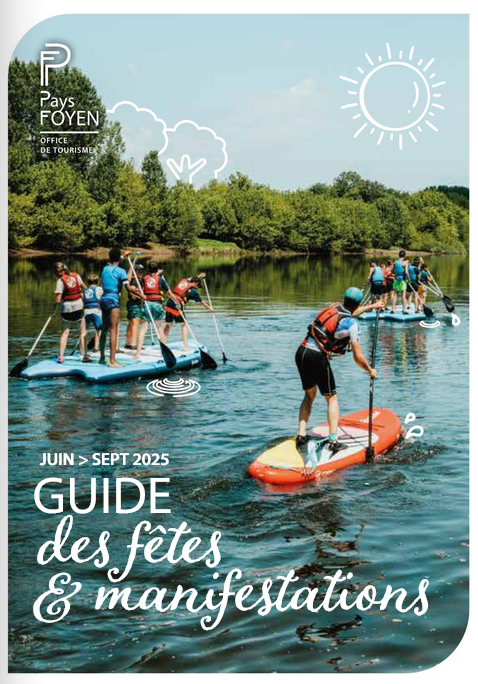 Une du guide, où l'on voit des personnes faire du paddle sur la Dordogne. ils sont de dos et semblent passer un agréable moment, il fait beau.
