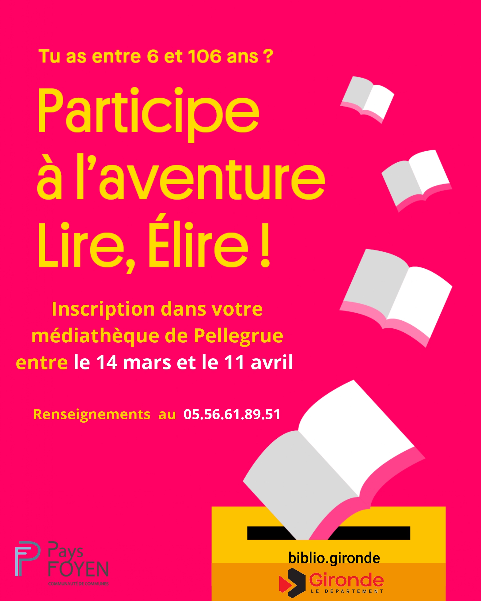 Affiche du dispositif avec une illustration représentant des livres et une urne
