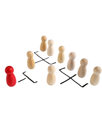 représentation d'un organigramme avec des pions en bois