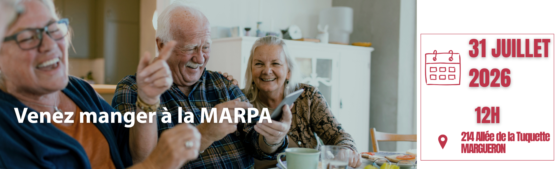Visuel avec des seniors à tables en train de rire